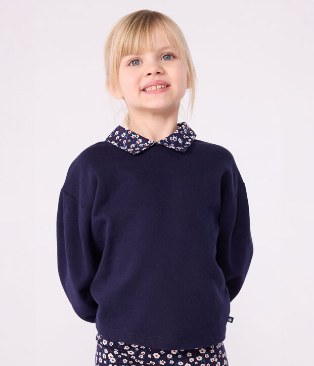 Sweatshirt enfant en coton uni bleu marine