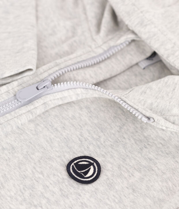 Sweatshirt zipp&eacute; &agrave; capuche enfant en coton uni gris chin&eacute; clair