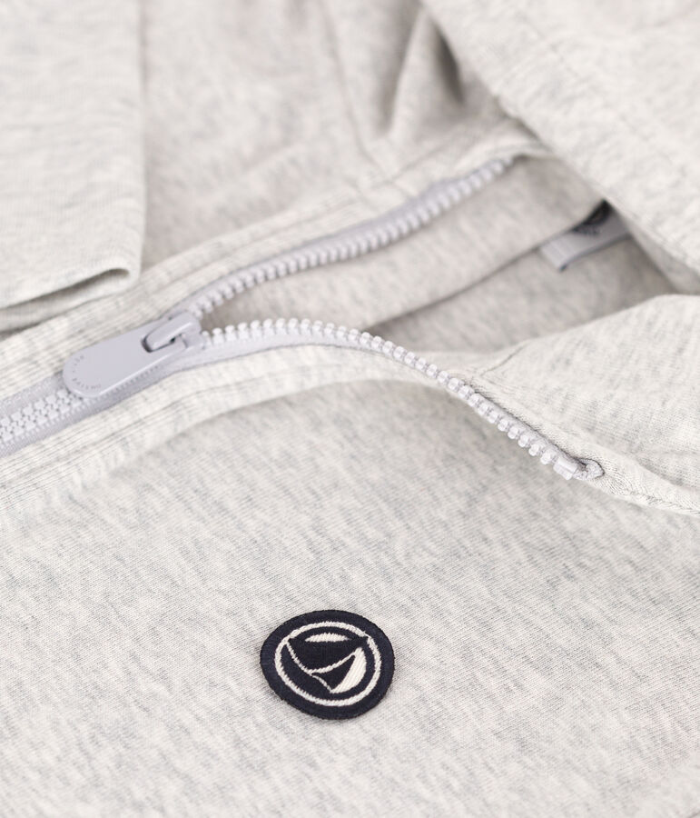 Sweatshirt zipp&eacute; &agrave; capuche enfant en coton uni gris BELUGA CHINE