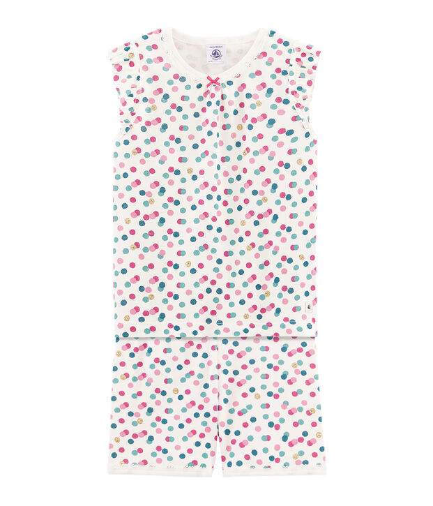 Pyjacourt petite fille en c&ocirc;te blanc/multicouleur