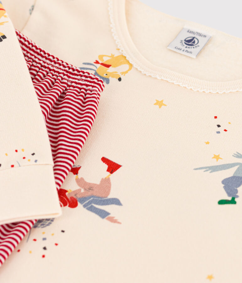 Chemise de nuit phosphorescente petite fille en molleton et en coton &eacute;cru/multicouleur