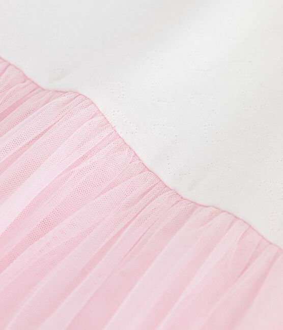 Robe enfant manches courtes en coton et tulle à motif cœurs rose ECUME/ BARELY