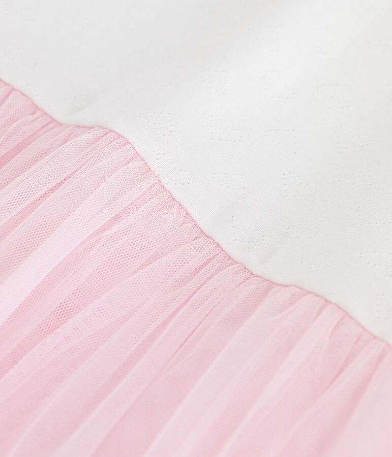 Robe enfant manches courtes en coton et tulle &agrave; motif c&oelig;urs rose ECUME/ BARELY