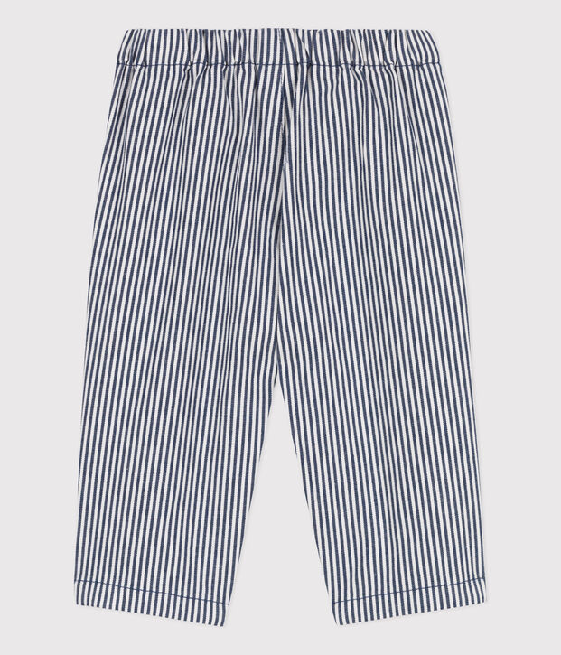 Pantalon b&eacute;b&eacute; en toile ray&eacute;e bleu/blanc