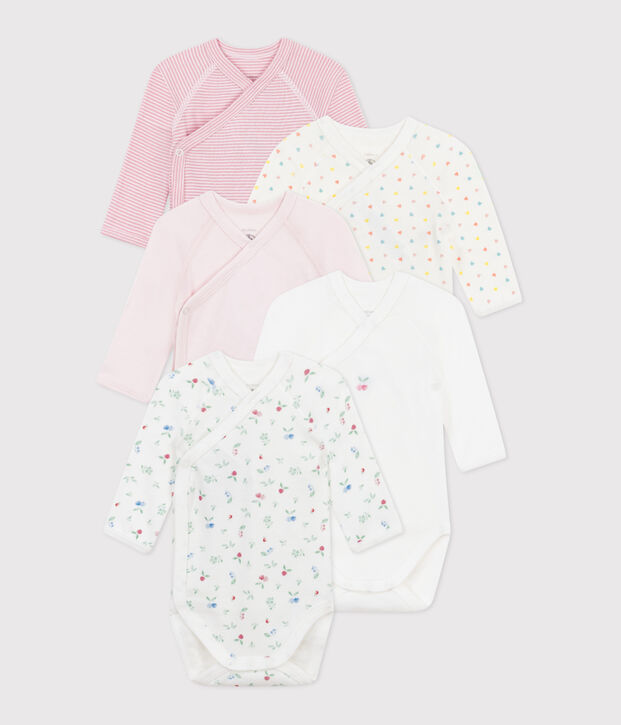 Lot de 5 bodies crois&eacute;s manches longues en coton imprim&eacute; b&eacute;b&eacute; multicouleur