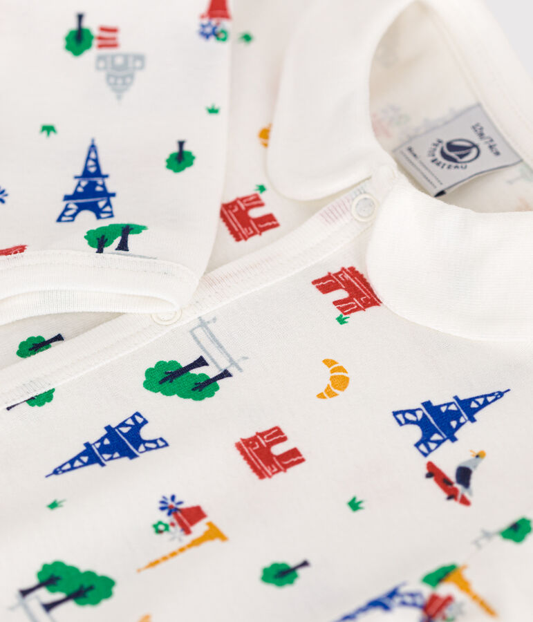 Pyjama sans pieds imprim&eacute; Paris en coton b&eacute;b&eacute; blanc MARSHMALLOW/blanc MULTICO