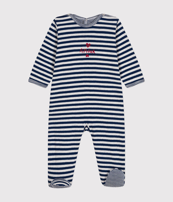 Pyjama  rayures en tubique bébé bleu MEDIEVAL/ MONTELIMAR