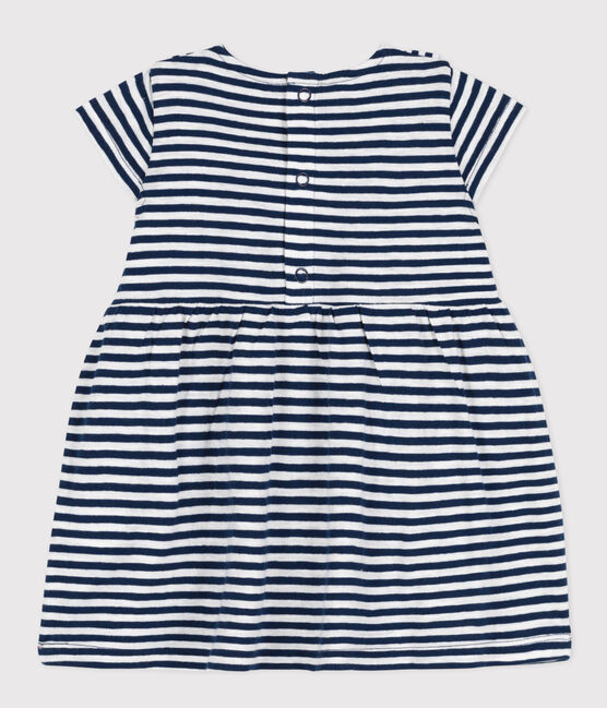 Robe manches courtes bébé en jersey flammé rayé bleu MEDIEVAL/blanc MARSHMALLOW