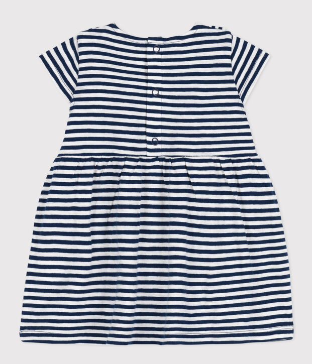 Robe manches courtes b&eacute;b&eacute; en jersey flamm&eacute; ray&eacute; bleu/blanc
