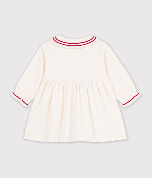 Robe b&eacute;b&eacute; en velours manches longues unie blanc cass&eacute;
