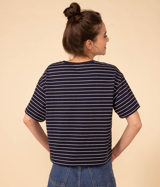 T-shirt LE BOXY en coton Femme bleu SMOKING/blanc MARSHMALLOW