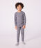 Tee-shirt enfant en laine et coton manches longues à rayures bleu SOIR/ MARSHMALLOW