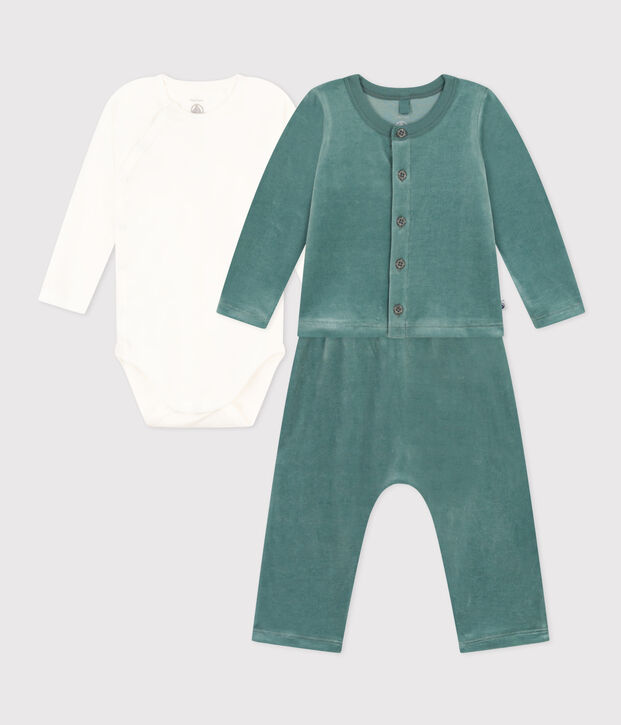 Ensemble en velours et body b&eacute;b&eacute; vert