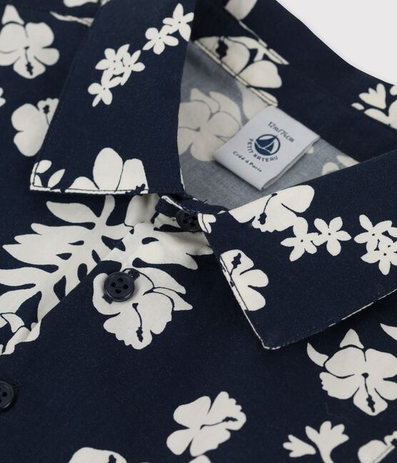 Chemise manches courtes imprimée Hawaï en popeline bébé bleu MEDIEVAL/blanc MARSHMALLOW