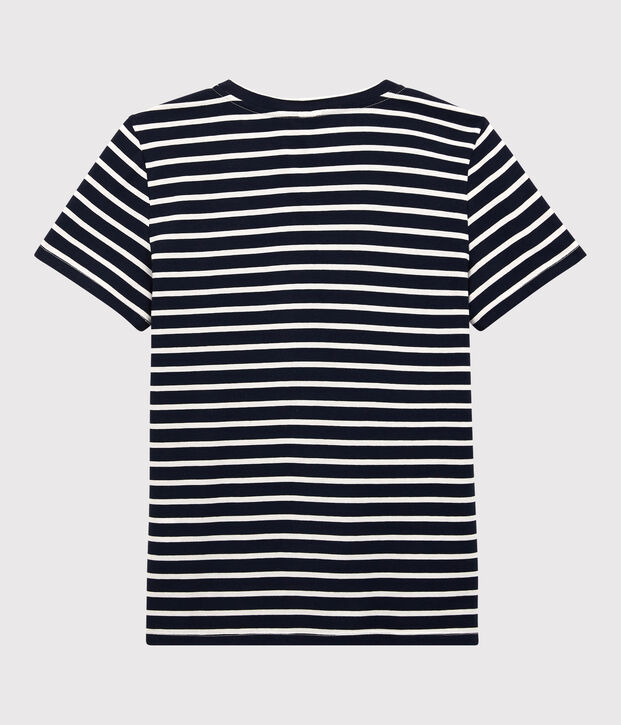 Tee-shirt LE DROIT col rond en coton bio Femme bleu/blanc