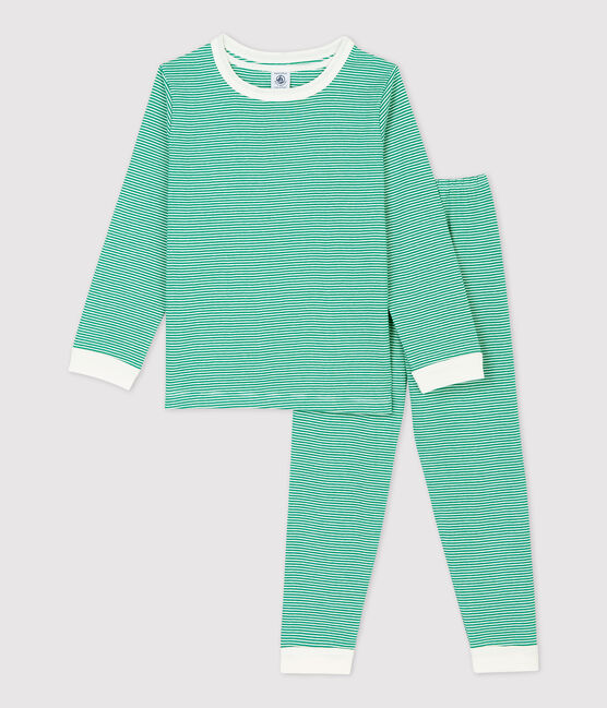 Pyjama milleraies vert en coton enfant vert PIVERT/blanc MARSHMALLOW