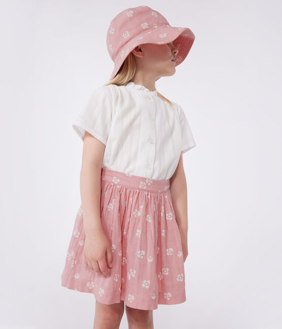 Jupe enfant en coton fleurie rose CHARME/blanc MARSHMALLOW
