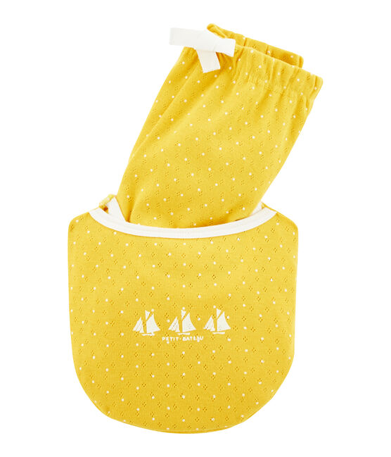 Pyjacourt petite fille en côte jaune HONEY/blanc MARSHMALLOW