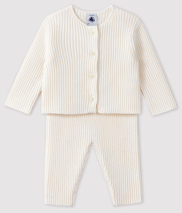 Ensemble blanc 2 pi&egrave;ces b&eacute;b&eacute; en tricot blanc