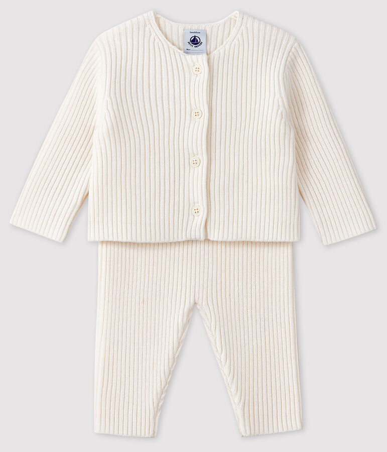 Ensemble blanc 2 pi&egrave;ces b&eacute;b&eacute; en tricot blanc MARSHMALLOW