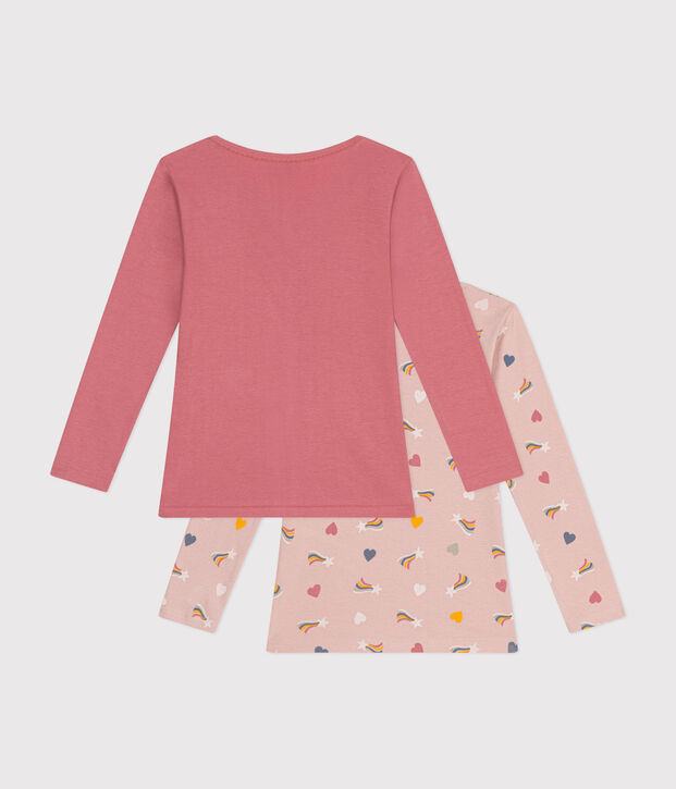 Lot de 2 tee-shirts &agrave; manches longues c&oelig;ur en coton enfant multicouleur