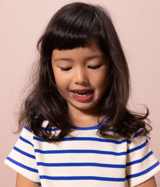 Tee-shirt rayé en coton enfant fille bleu AVALANCHE/blanc PERSE