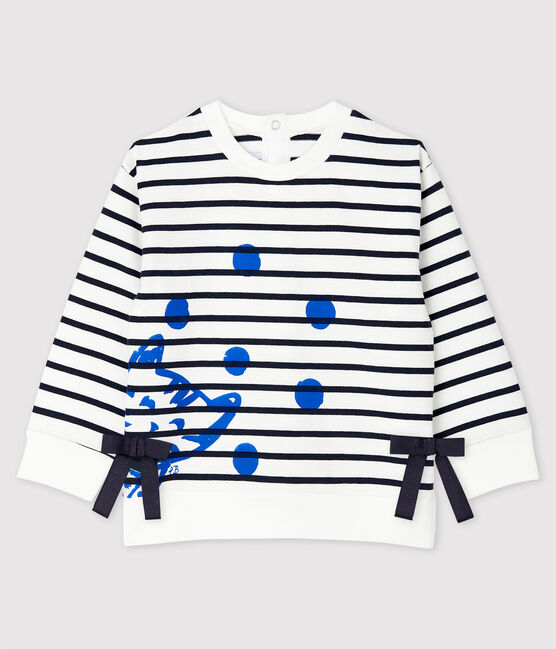 Marinière manches longues en jersey bébé fille. blanc MARSHMALLOW/bleu SMOKING
