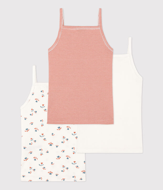 Lot de 3  chemises &agrave; bretelles fleur petite fille en coton multicouleur
