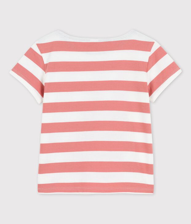 T-shirt manches courtes en coton enfant fille rose/blanc