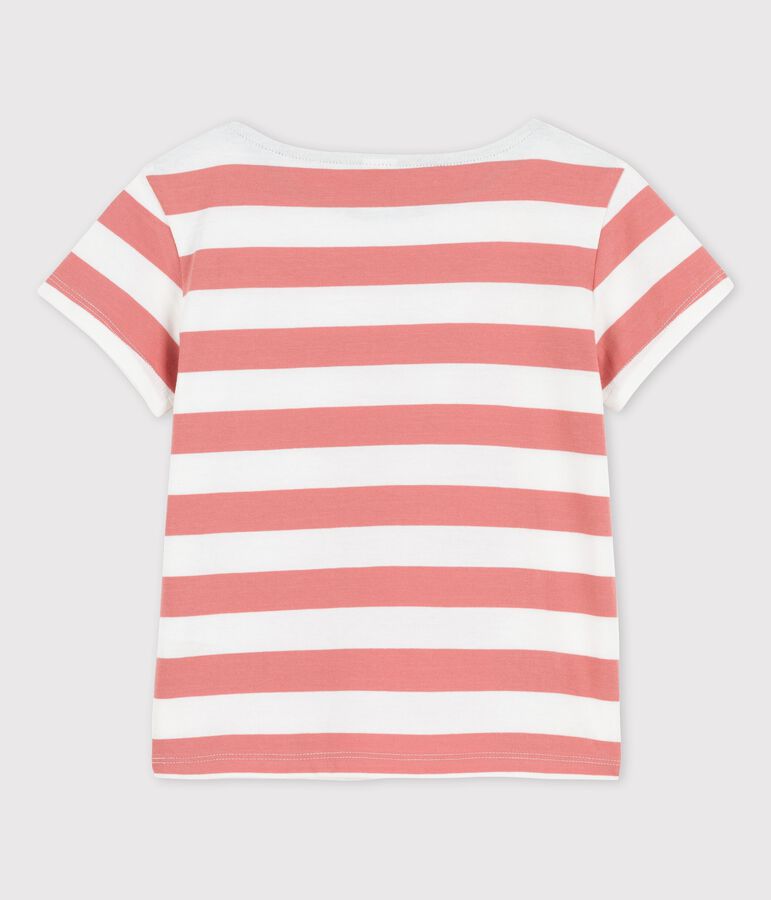 T-shirt manches courtes en coton enfant fille rose/blanc
