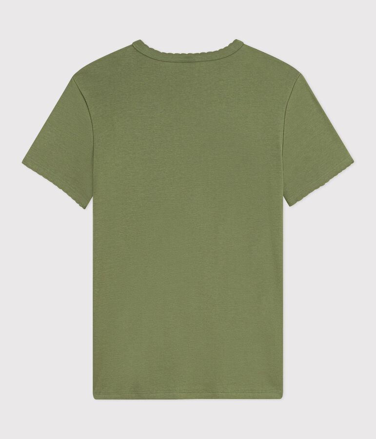 Tee-shirt femme en coton manches courtes uni vert OLIVINE