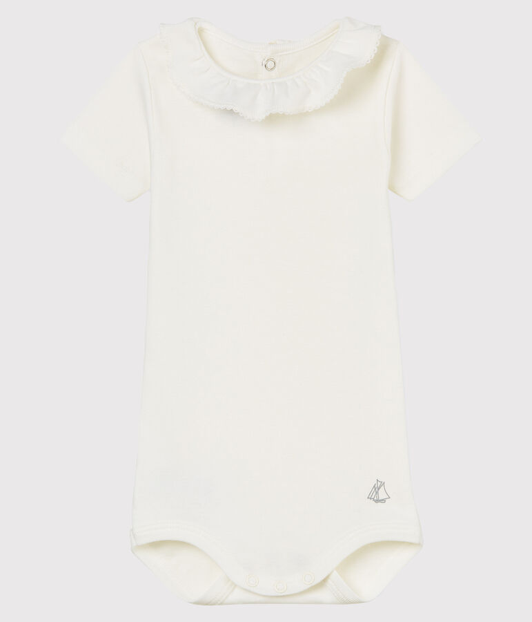 Body manches courtes avec collerette b&eacute;b&eacute; fille blanc MARSHMALLOW