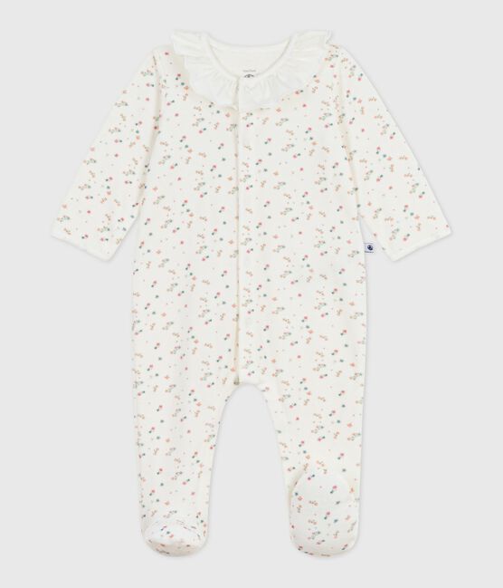 Pyjama bébé en velours à col fleuri blanc MARSHMALLOW/blanc MULTICO