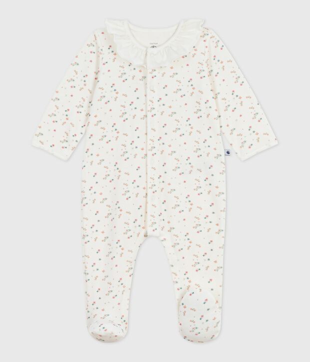 Pyjama b&eacute;b&eacute; en velours &agrave; col fleuri blanc/multicouleur