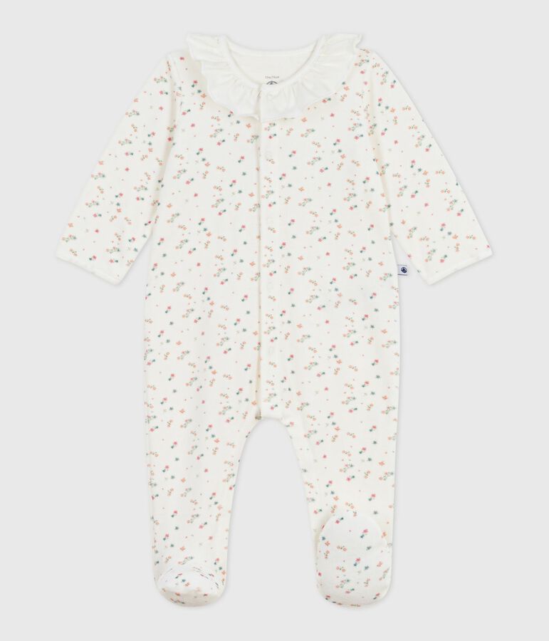 Pyjama b&eacute;b&eacute; en velours &agrave; col fleuri blanc MARSHMALLOW/blanc MULTICO