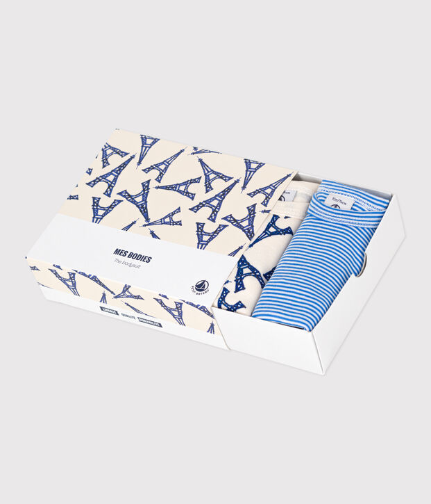 Lot de 3 bodies manches courtes Paris en coton b&eacute;b&eacute; multicouleur