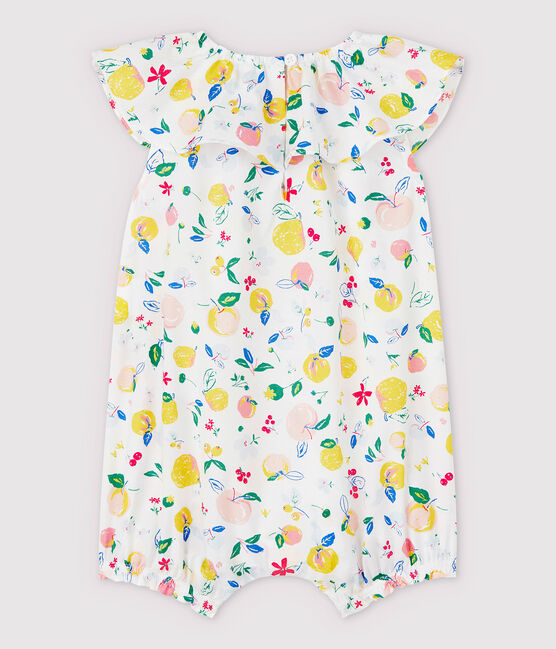 Combinaison courte en popeline bébé fille blanc MARSHMALLOW/blanc MULTICO