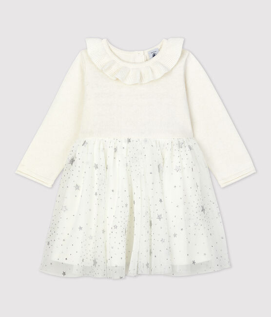 Robe en tricot bébé blanc MARSHMALLOW/gris ARGENT