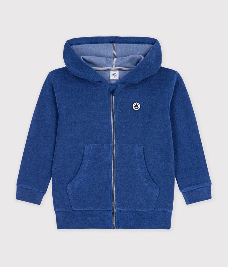 Sweatshirt zipp&eacute; enfant en coton bleu