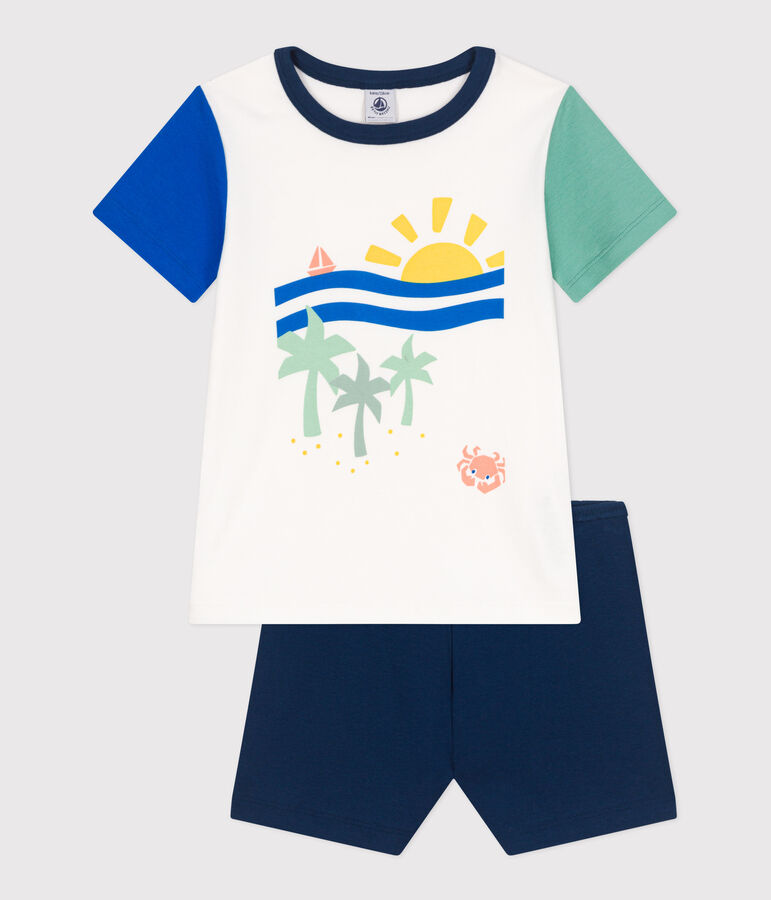 Pyjama short enfant en coton blanc MARSHMALLOW/blanc MULTICO