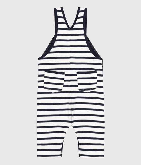 Salopette bébé rayée marinière en jersey épais blanc MARSHMALLOW/bleu SMOKING