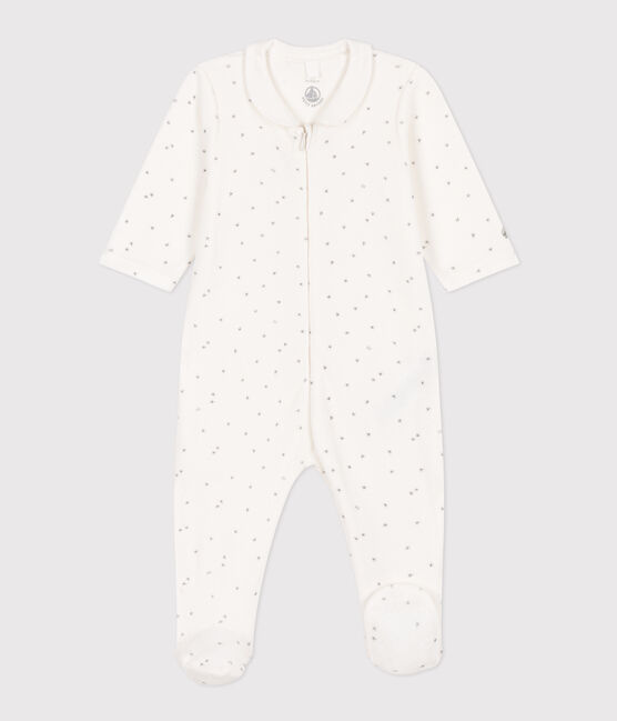 Pyjama bébé étoiles en velours blanc MARSHMALLOW/gris GRIS