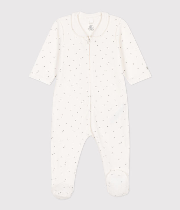 Pyjama b&eacute;b&eacute; &eacute;toiles en velours blanc/gris