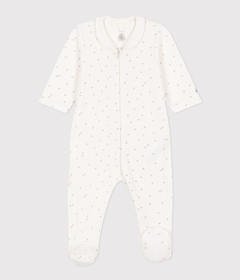 Pyjama b&eacute;b&eacute; &eacute;toiles en velours blanc MARSHMALLOW/gris GRIS