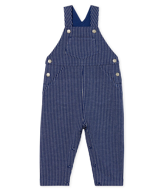 Salopette longue en maille ray&eacute;e b&eacute;b&eacute; gar&ccedil;on bleu/blanc