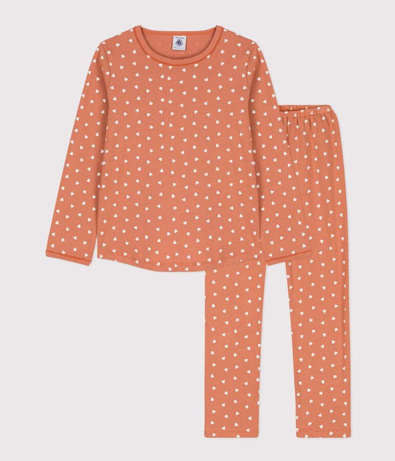 Pyjama c&oelig;ur petite fille en coton rose/blanc