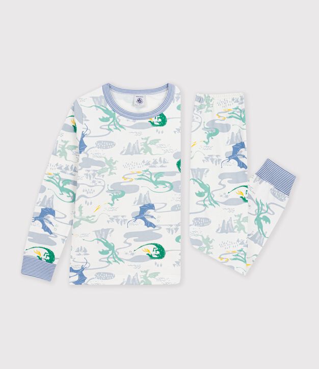 Pyjama enfant en molleton imprim&eacute; dragons blanc/multicouleur
