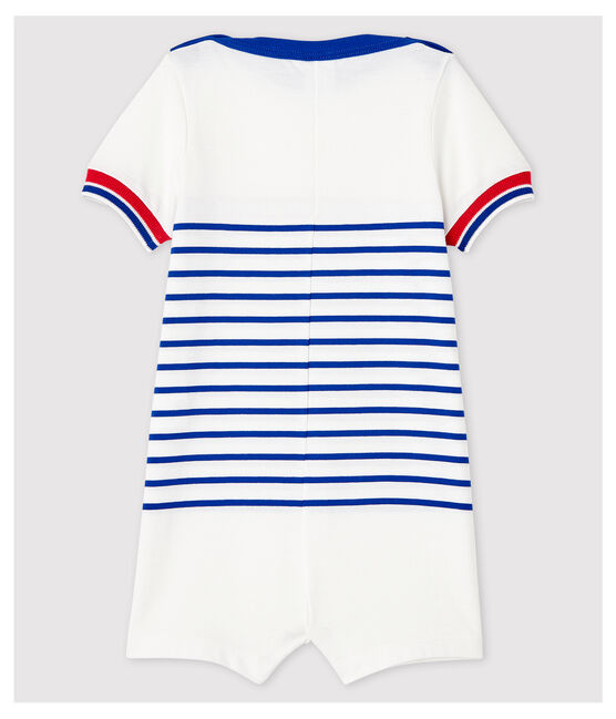 Combinaison courte en jersey rayé bébé garçon blanc MARSHMALLOW/bleu SURF