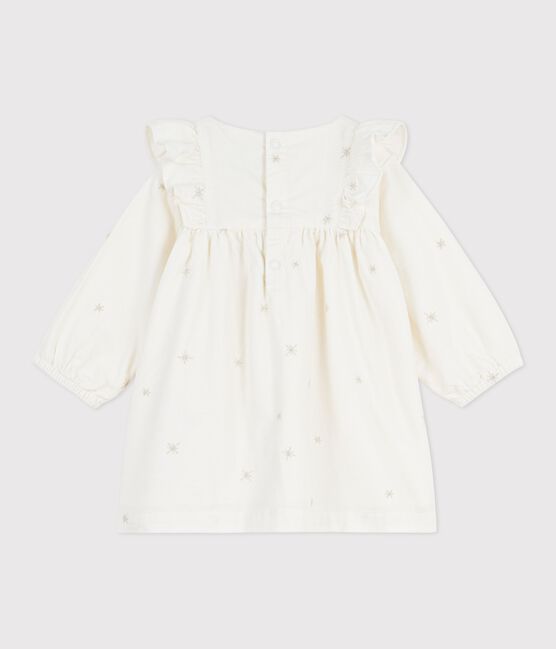 Robe bébé en velours côtelé manches longues brodée écru MILK/ ARGENT