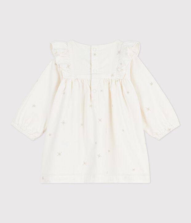 Robe b&eacute;b&eacute; en velours c&ocirc;tel&eacute; manches longues brod&eacute;e &eacute;cru/gris